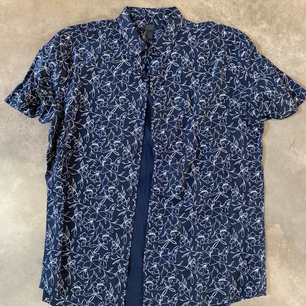 Blue Short Sleeve Button Down Floral Shirt